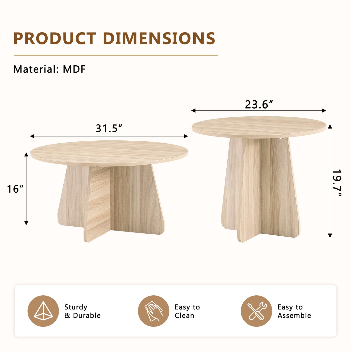 Retro-style nesting coffee table set. Available in walnut or natural wood finishes. Round nesting side tables with crisscross legs. Ideal for living rooms and dining rooms. image 5