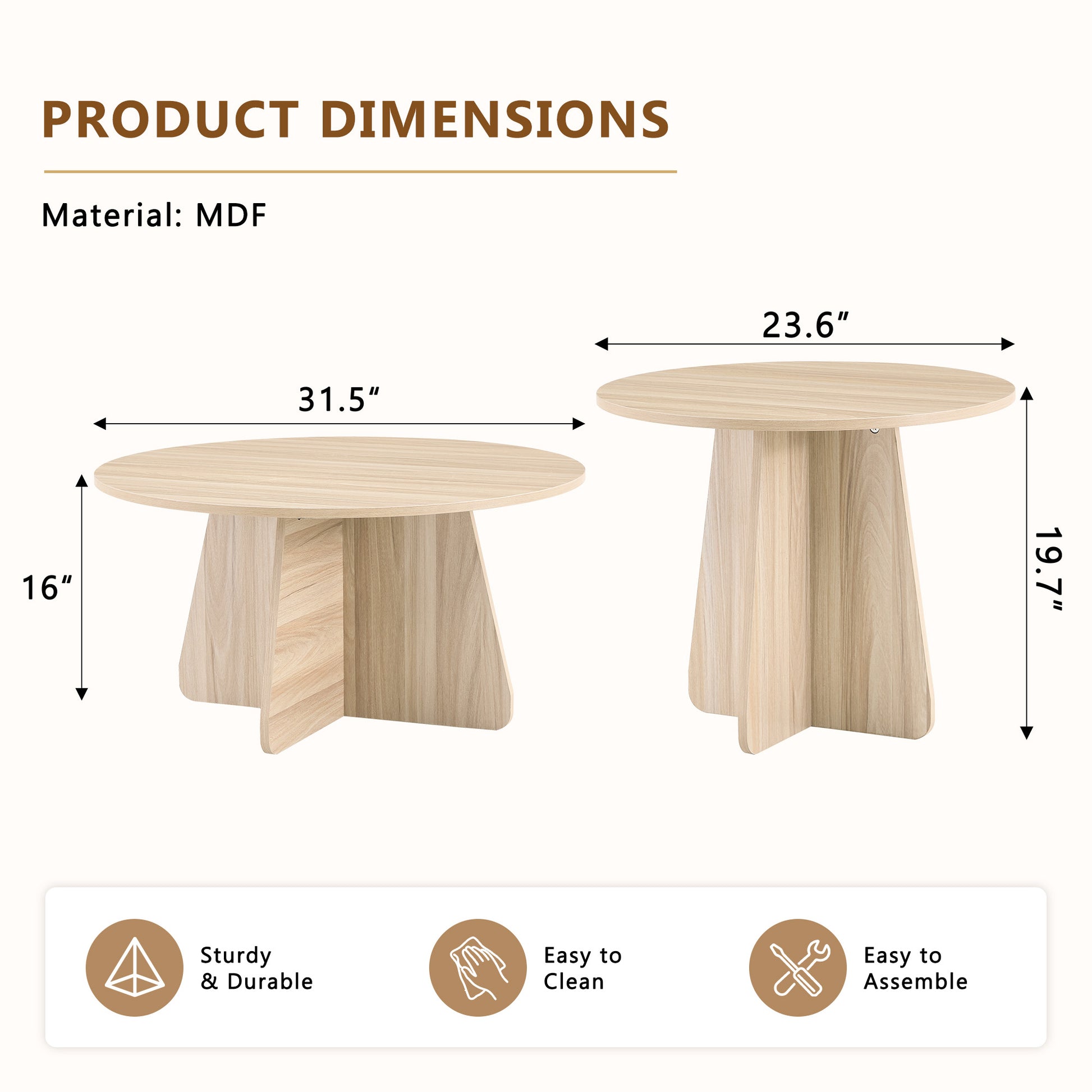 Retro-style nesting coffee table set. Available in walnut or natural wood finishes. Round nesting side tables with crisscross legs. Ideal for living rooms and dining rooms. image 5