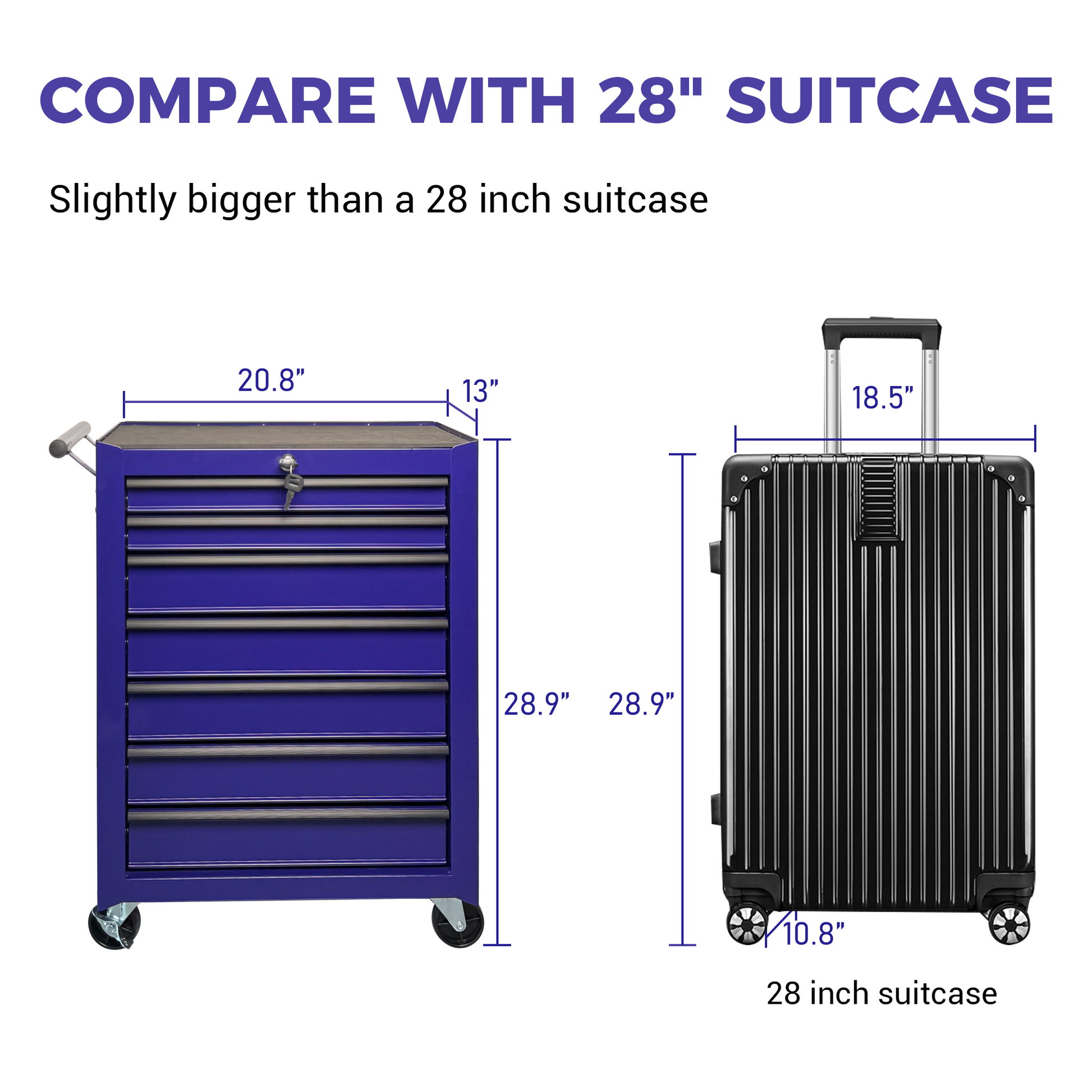Rolling Metal Tool Chest with 7 Drawers, 20" 7-Drawer Tool Chest Cabinet with Ball Bearing Drawer Slides, Steel Tool Storage Box Organizer -PURPLE image 2