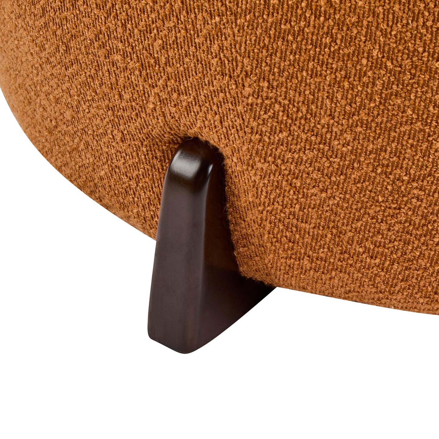 Modish Round Ottoman: Boucle Top with Splayed Rubber Wood Legs, Pumpkin Orange image 8