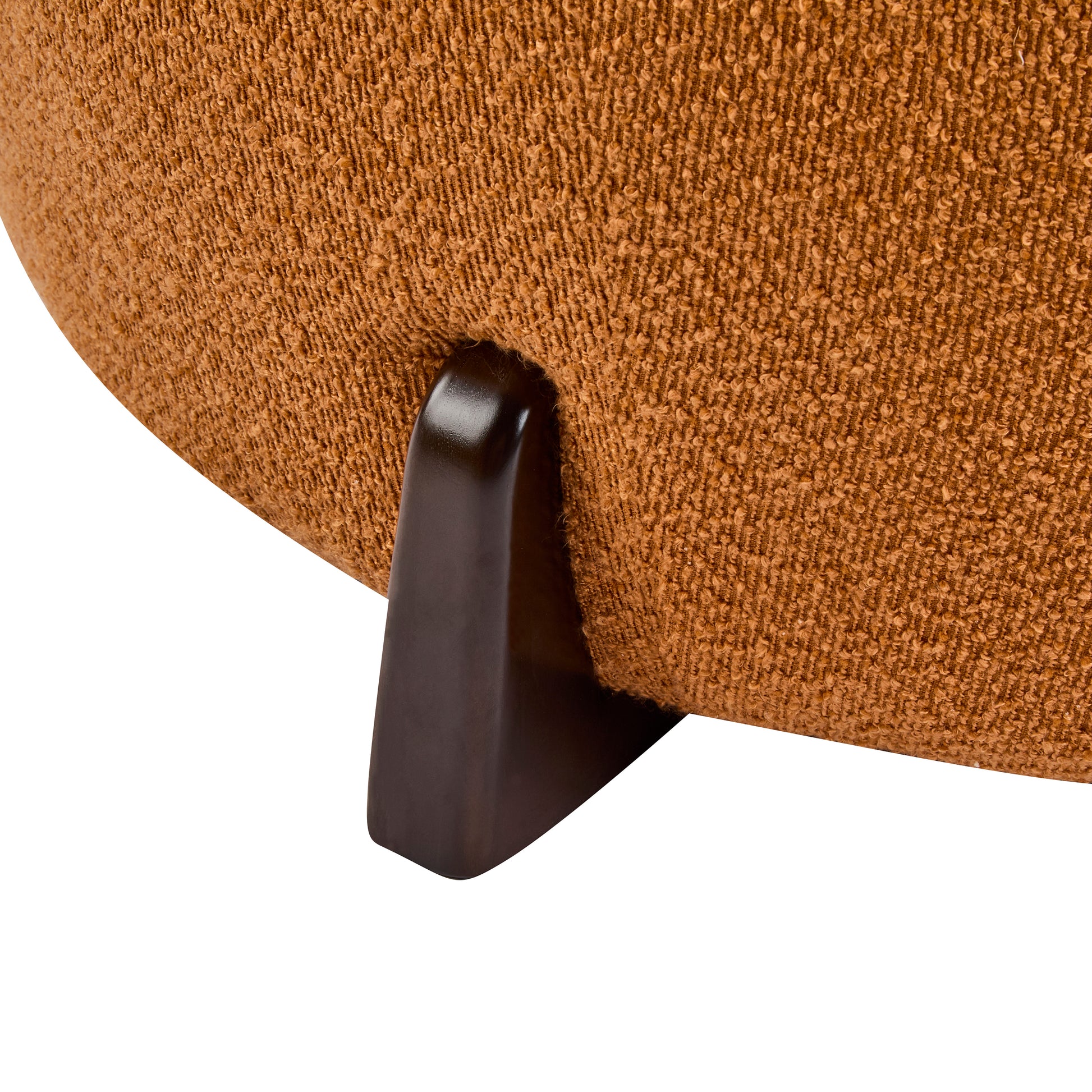Modish Round Ottoman: Boucle Top with Splayed Rubber Wood Legs, Pumpkin Orange image 8