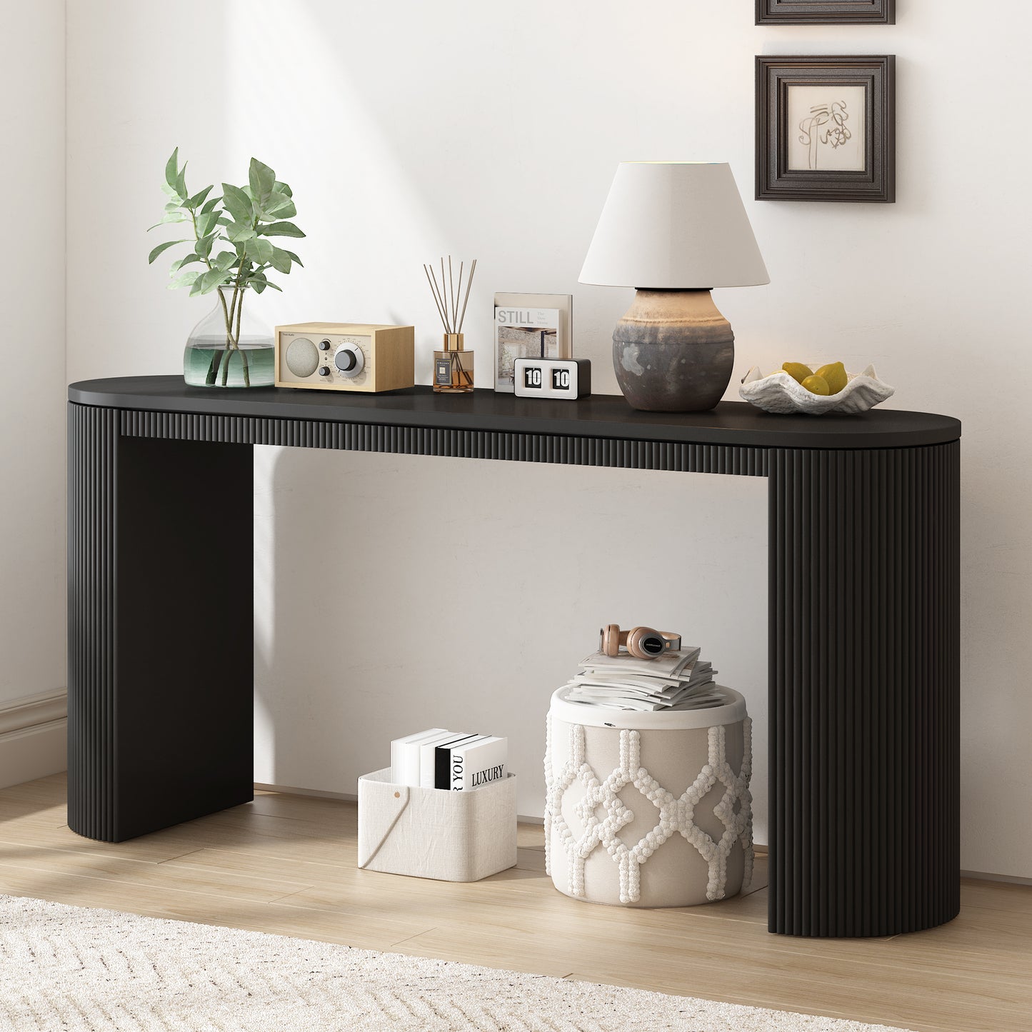 U_STYLE Curved Design Console Table with Unique Vertical Stripe Design,Suitable for Living Room,Study and Entrance image 2