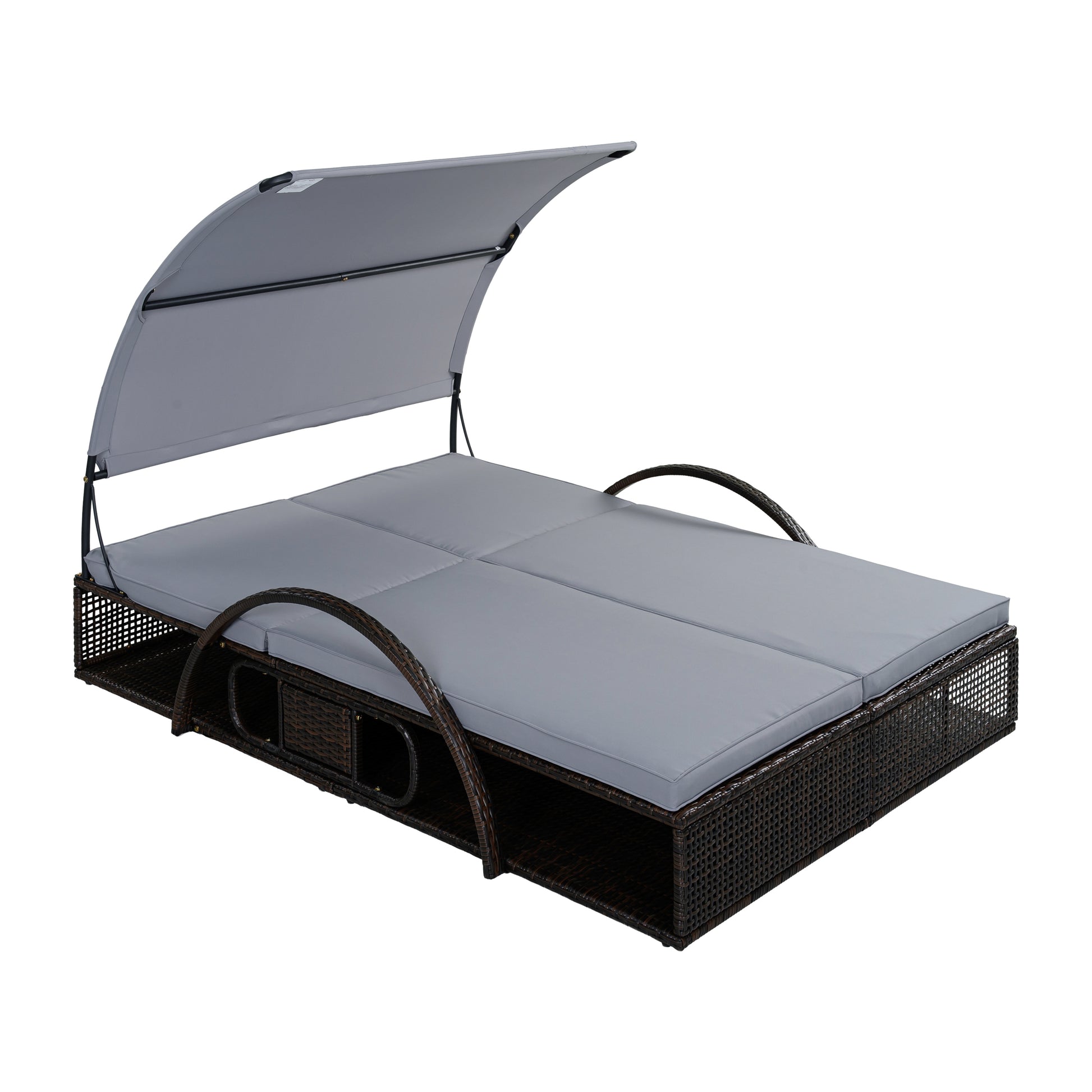 U_STYLE Outdoor Steel Frame Sun Lounger with Adjustable Backrest,Patio Double Sunbed with Hidden Side Table and Arched Armrests,Suitable for Patio Pool Deck,Garden,Backyard image 12