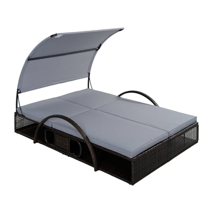 U_STYLE Outdoor Steel Frame Sun Lounger with Adjustable Backrest,Patio Double Sunbed with Hidden Side Table and Arched Armrests,Suitable for Patio Pool Deck,Garden,Backyard image 12