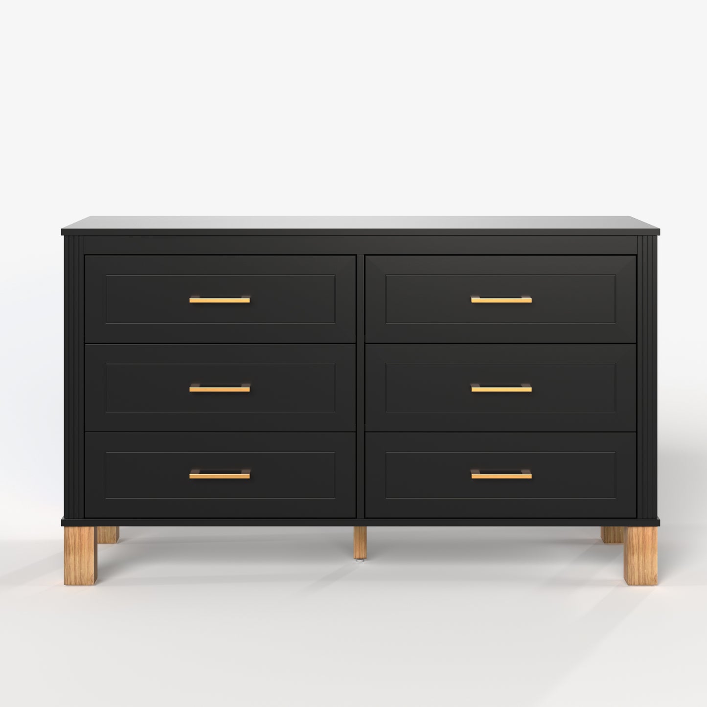 6-Drawer Double Dresser, Modern Storage Cabinet with Metal Handles & Solid Wood Legs, Dresser Drawer Organizer for Kids Bedroom, Heavy-Duty Wooden Dresser with Pre-Installed,Black image 11