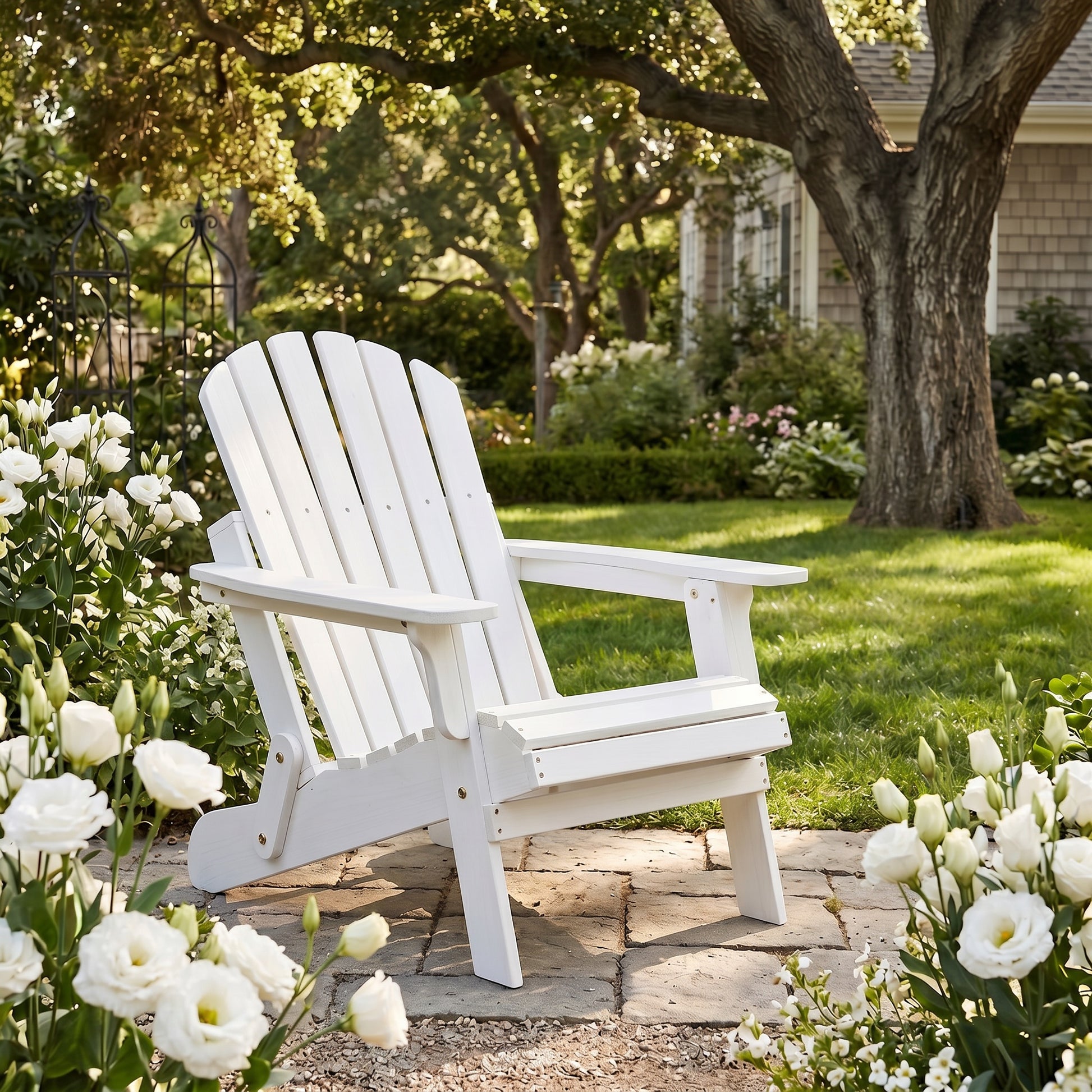 Oversize Wooden Outdoor Folding Adirondack Chair with Pre-Assembled BackRest & SeatBoard, Wood Patio Chair for Garden Backyard Porch Pool Deck Firepit image 6