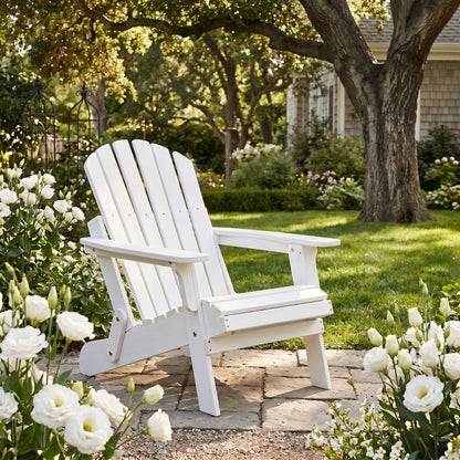 Oversize Wooden Outdoor Folding Adirondack Chair with Pre-Assembled BackRest & SeatBoard, Wood Patio Chair for Garden Backyard Porch Pool Deck Firepit image 6