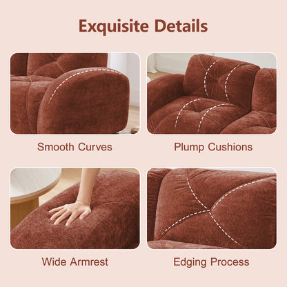L-shaped Boneless Sofa,Soft Velvet Fabric,Tufted Design,32D High Density Sponge,No Assembly Required,Ergonomic Design,Bottom Anti-Slip Design,Movable Ottoman For Bedrooms,Red Brown image 7
