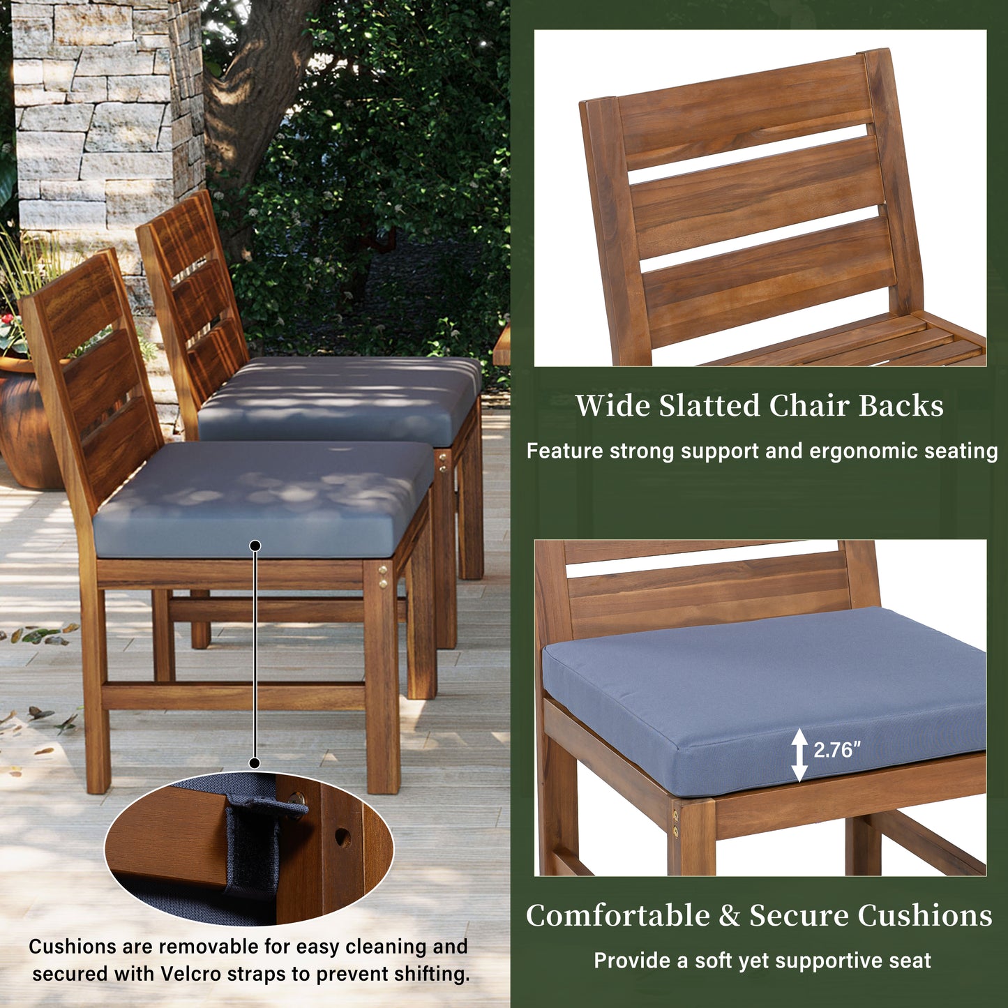 U_STYLE Farmhouse 5-Piece Outdoor Patio Dining Set with Adjustable Legs,Acacia Wood Dinning Set for 4,Suitable for Backyard, Garden, or Deck image 6