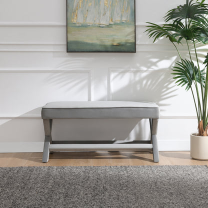 Comfort Double Bench Upholstered in Velvet Fabric,Stool with Stylish X-Crossed Legs,Comfort Cushion with piping,Velvet Light Grey image 2