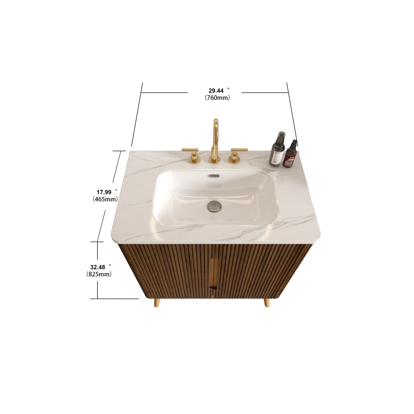 Etna 30"F Striped Walnut Bathroom Vanity with Carrara White Sink, Freestanding & Wall Mounted Bathroom Cabinet Options for Modern Bathrooms, KD image 8