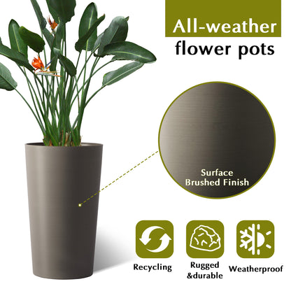 2 Pack Tall 21.7 in Planters for Outdoor Plants Modern Tall Square Planter Box Indoor Outdoor Porch Patio Flower Pot Modern Big Tapered Matte Tree Flower Pot for Garden, (Brown) image 4