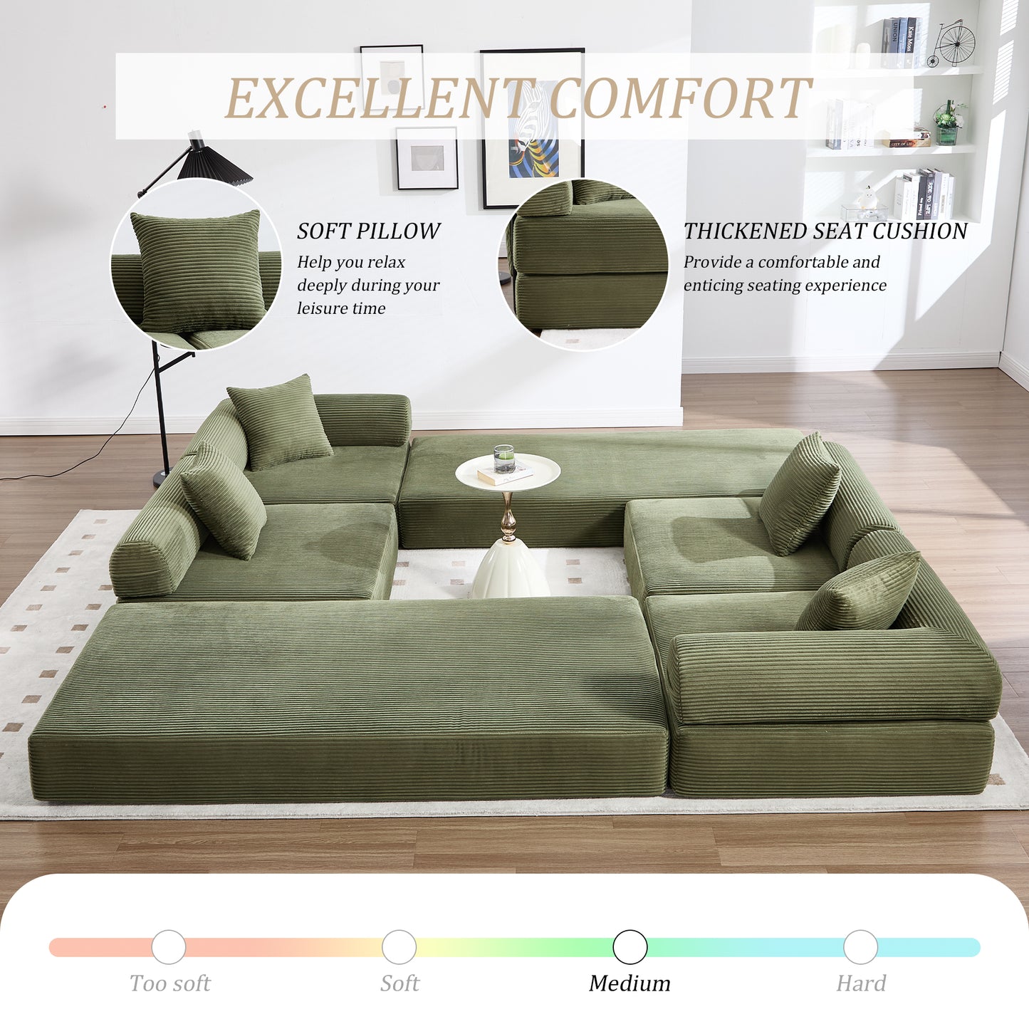 UNITED WE WIN convertible folding sofa bed, with fixed frame and pillow back handrail, cloud corduroy folding mattress sofa, folding memory foam bed in living room/dormitory/guest room/home office/apt image 3