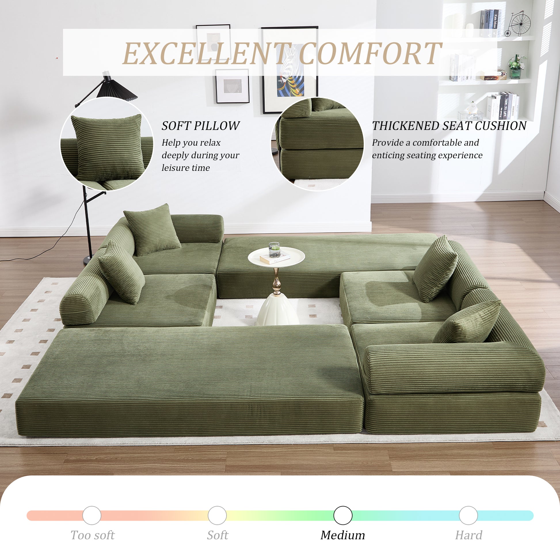 UNITED WE WIN convertible folding sofa bed, with fixed frame and pillow back handrail, cloud corduroy folding mattress sofa, folding memory foam bed in living room/dormitory/guest room/home office/apt image 3