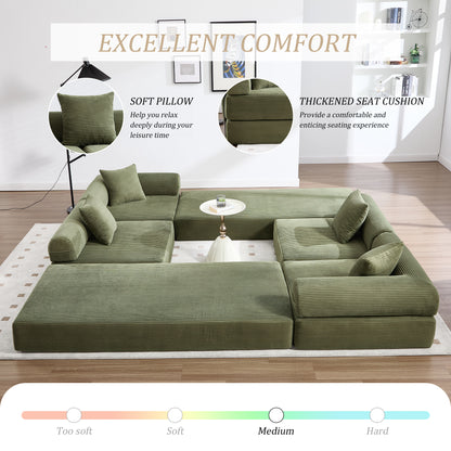 UNITED WE WIN convertible folding sofa bed, with fixed frame and pillow back handrail, cloud corduroy folding mattress sofa, folding memory foam bed in living room/dormitory/guest room/home office/apt image 3