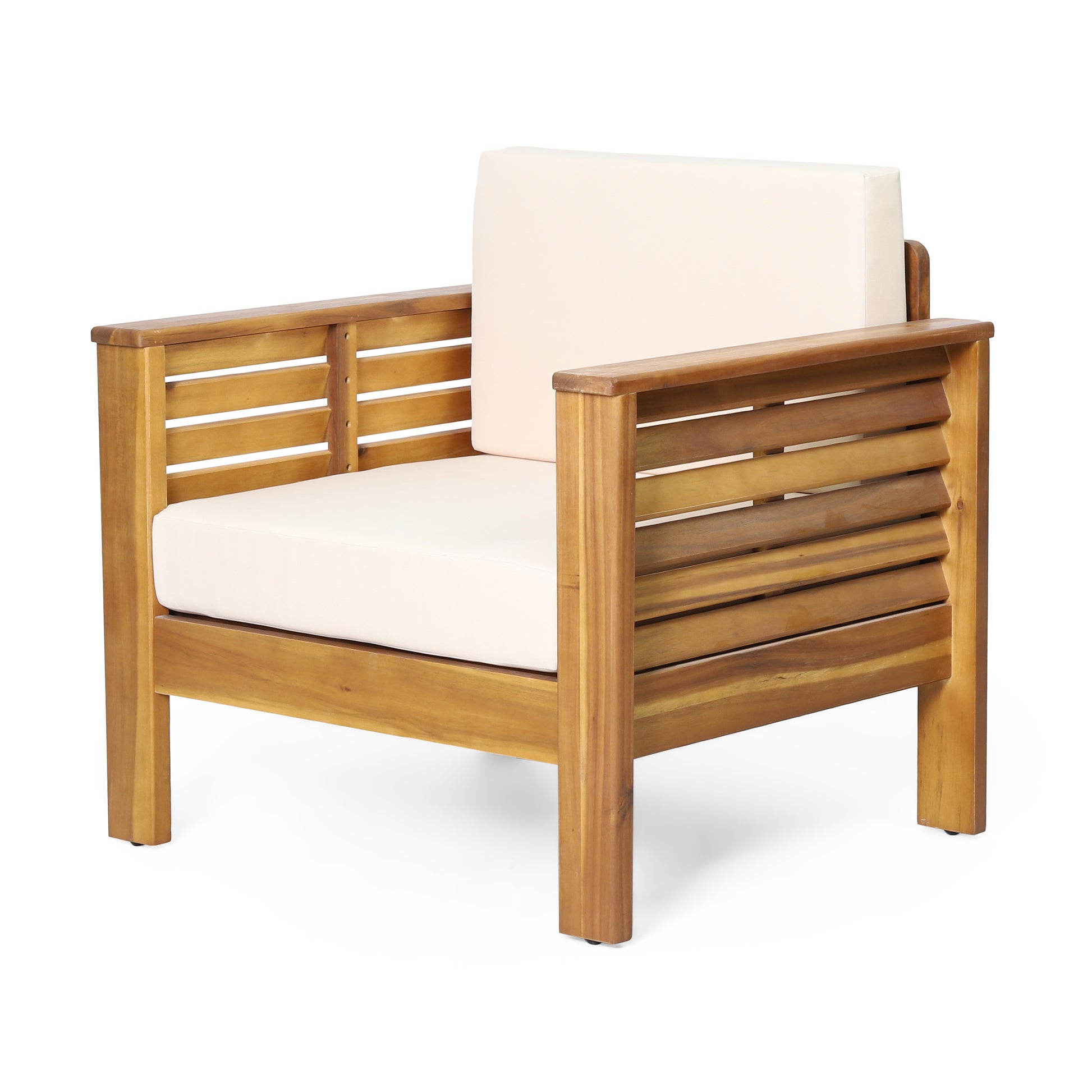(Set of 2) Outdoor Acacia Wood Club Chairs with Cushions, Teak+Beige, 27.75"D x 32"W x 27.75"H image 6