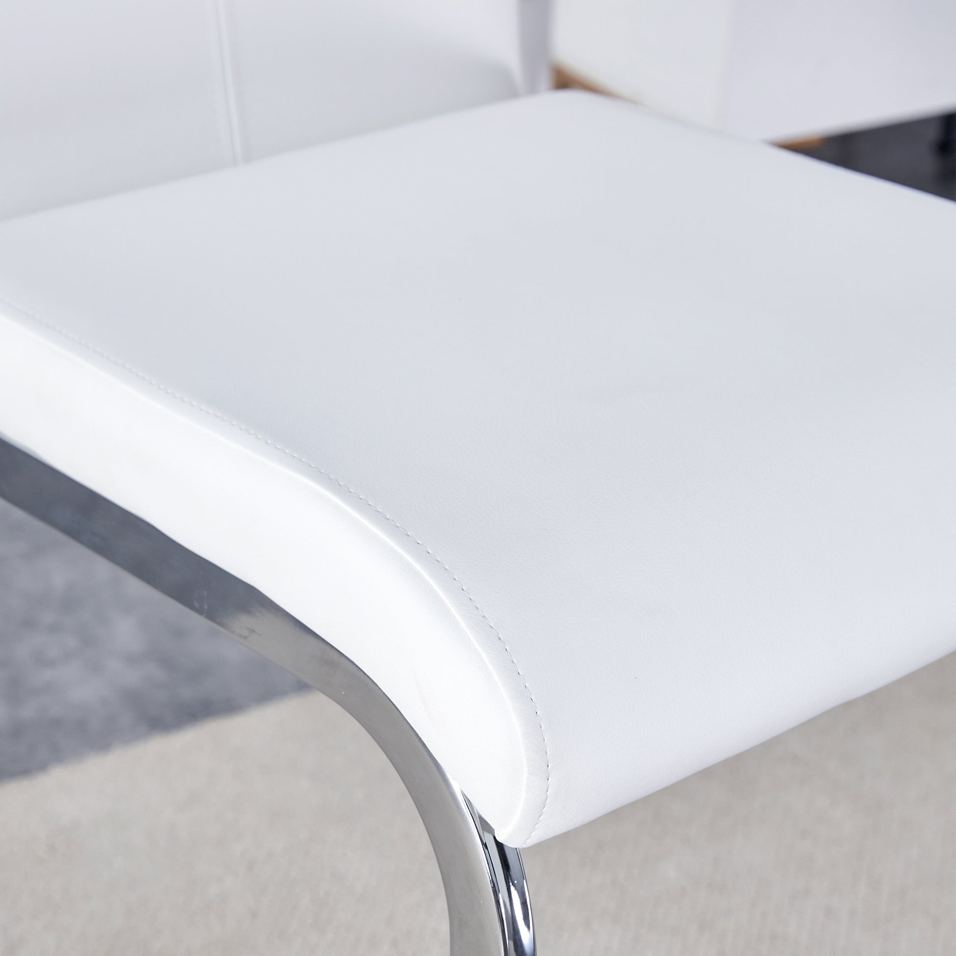 Modern and beautiful bar stool upholstered in PU leather with C-shaped silver metal legs for dining rooms, kitchens, terraces and guest office chairs.(set of 6) (white+PU) image 12