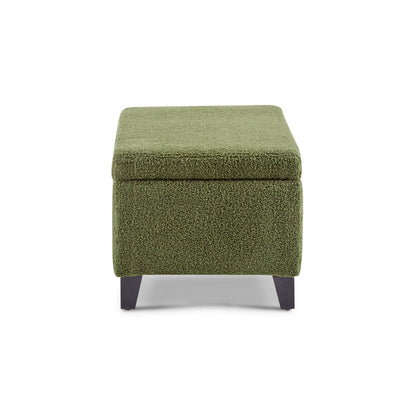 Storage Ottoman with Flip-Top Lid, Easy Assembly, Boucle Fabric & Rubber Wood Legs, Retro Green image 8