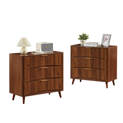 Fluted 3 Drawer Dresser, Mid-Century Modern Tall Chest of Drawers with Vertical Grooved Design, Solid Wood Storage Cabinet with Metal Handles for Bedroom Living Room, Walnut (31.5"W x 15"D x 30"H) image 12