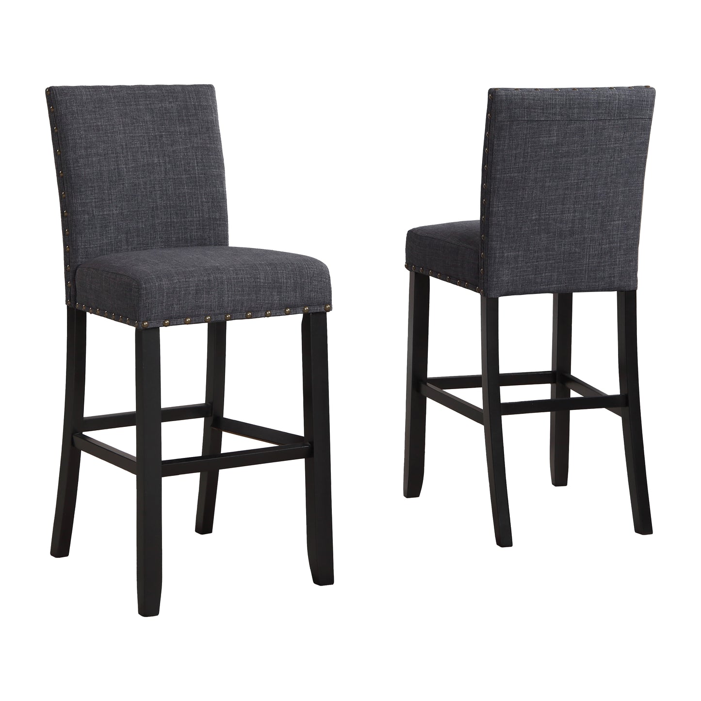 Biony 3-Piece 36" Round Espresso Finish Bar Table with 2 Gray Fabric Nail Head Pub Chairs image 9