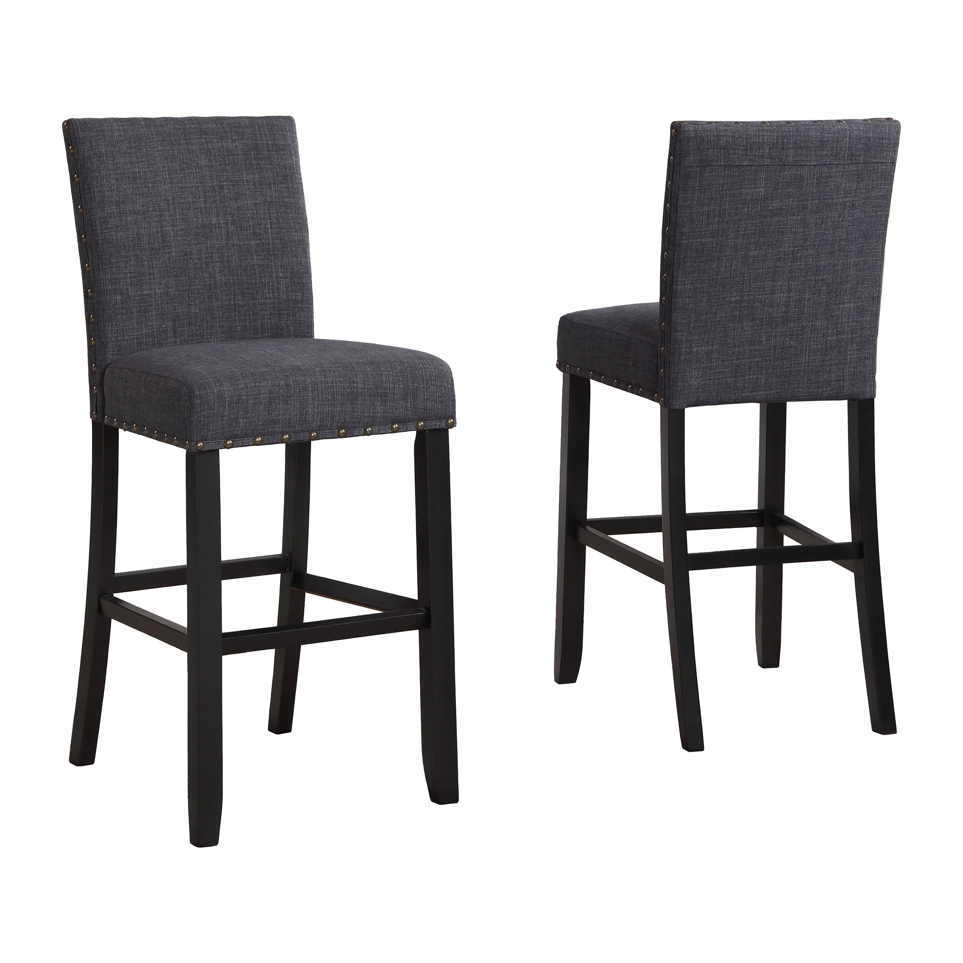 Biony 3-Piece 36" Round Espresso Finish Bar Table with 2 Gray Fabric Nail Head Pub Chairs image 9
