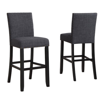Biony 3-Piece 36" Round Espresso Finish Bar Table with 2 Gray Fabric Nail Head Pub Chairs image 9