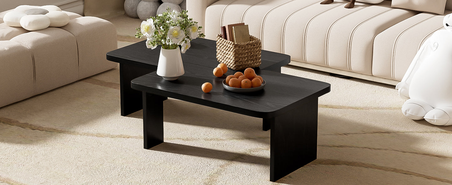 U-Can Modern Minimalist Coffee Table Set, Rectangle Coffee Table with Splicing Design, Multifunctional Combination Table for Living Room image 8
