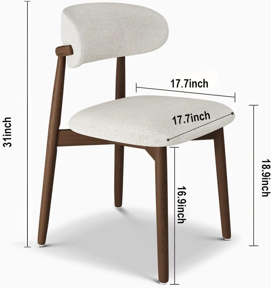 Set of 2 Solid Ash Wood Dining Chairs, Mid-Century Modern Hardwood Kitchen Side Chairs with Upholstered Seat and Ergonomic Curved Backrest, Japandi Style Heavy Duty 330 LBS Capacity-WALNUT image 7
