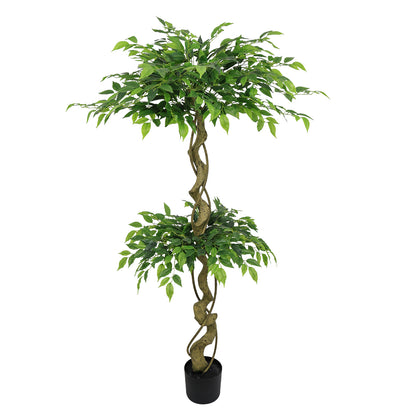 5.2FT Artificial Ficus Tree, Lifelike Faux Banyan Tree with Pot for Home, Office Patio Decor, 1pc/set image 5