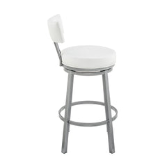 Dalza Swivel Counter Stool in Cloud Finish with White Faux Leather