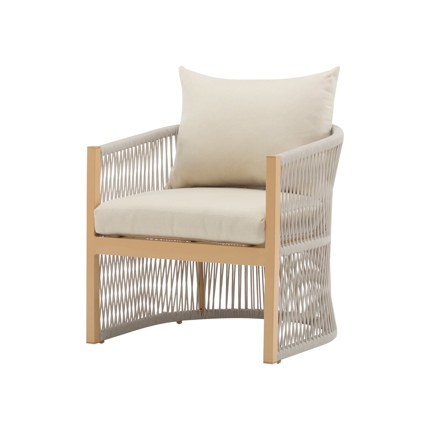 Modern Beige Curved Aluminum Lounge Chair with Stylish Rope-Weave Design and Cushioned Comfort, Perfect for Outdoor Living image 1