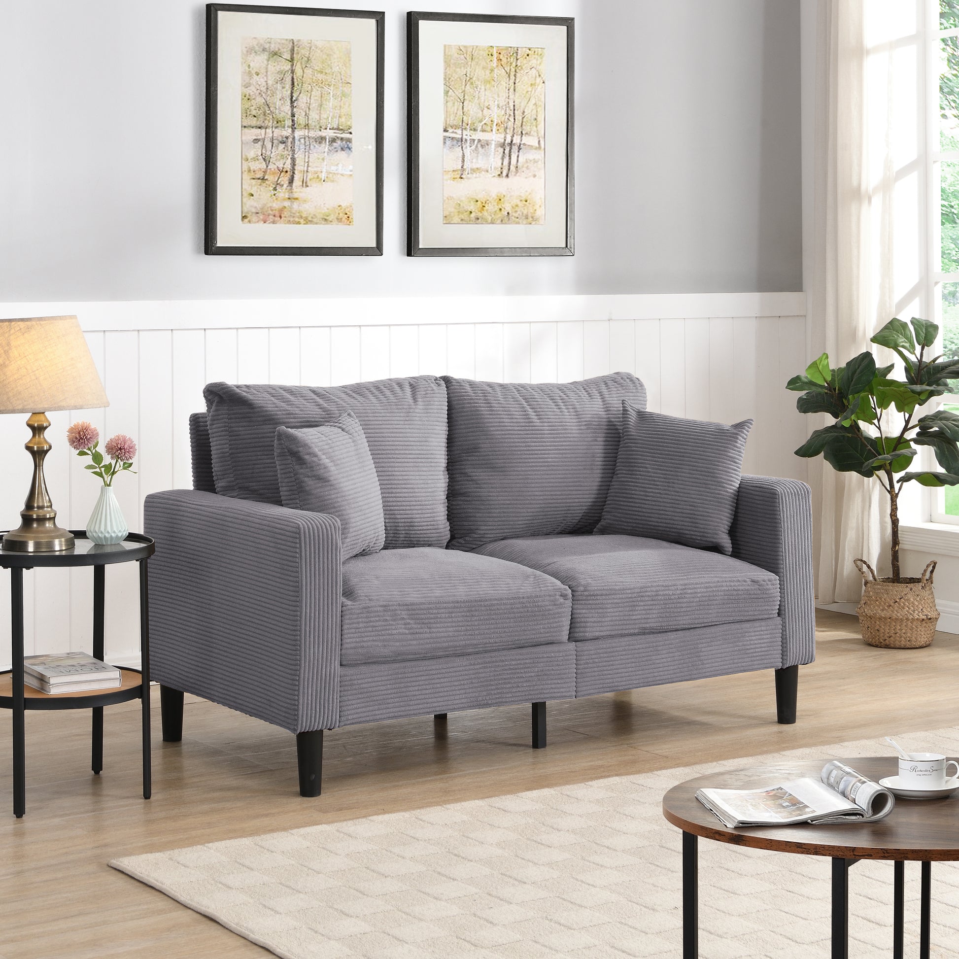 57 " High Resilience Loveseat Sofa, Wooden Frame 2 Seat Sofa, Comfy, Small Space Saving Modern Upholstered Sofa, Living Room Bedroom Apartment Small Space, Light gray image 2