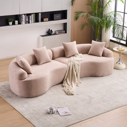 LY-025 Modular Sleeper Sectional Sofa, 4-Seater with Wood Grain Chenille Fabric, Warm Beige Convertible Sofa Bed, 30D High-Density Sponge Couch for Apartment & Living Room image 1