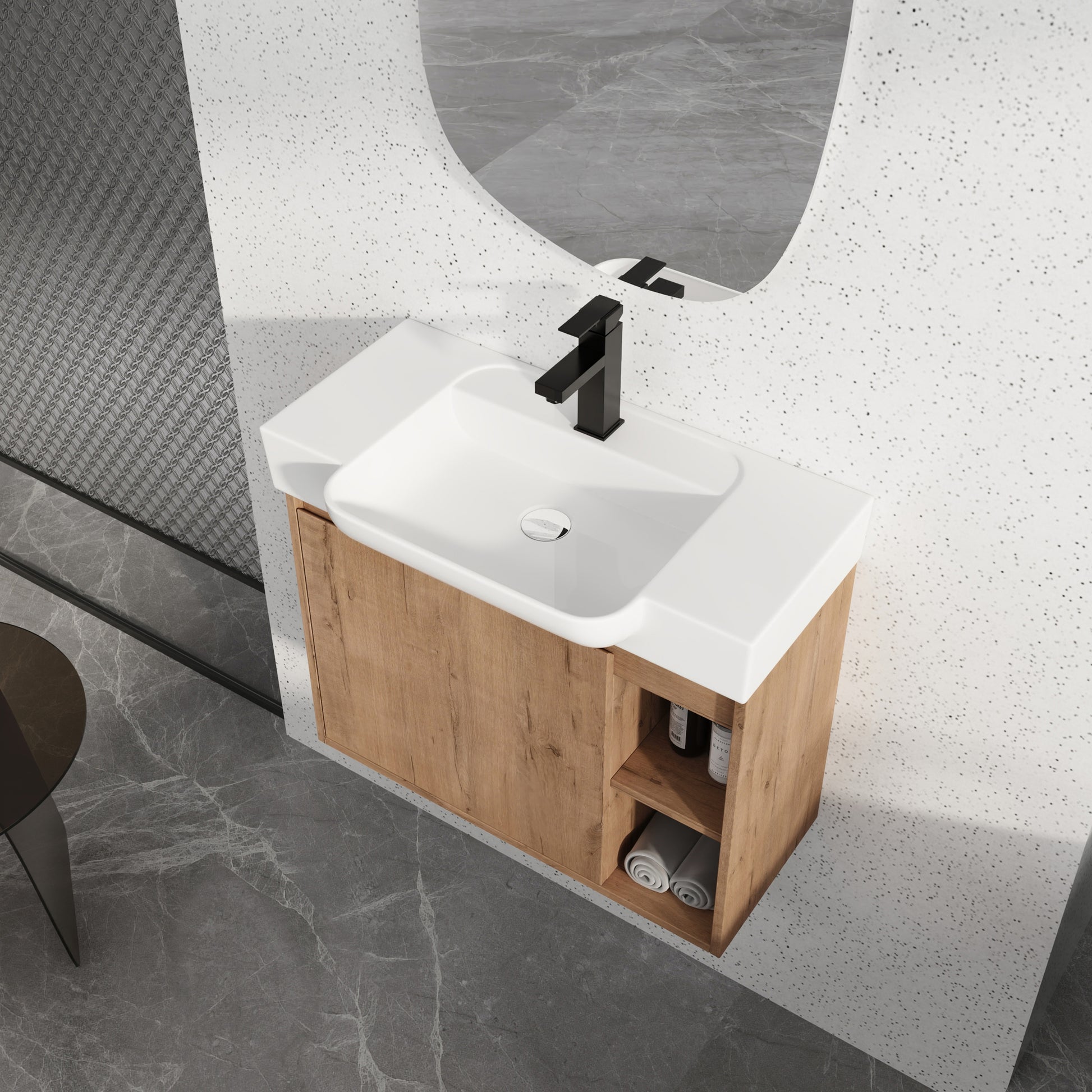 28'' Wall-Mounted Bathroom Vanity with White Ceramic Sink & Soft-Close Door, KD-Packing image 1