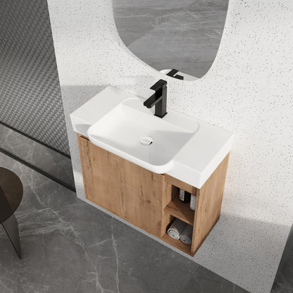 28'' Wall-Mounted Bathroom Vanity with White Ceramic Sink & Soft-Close Door, KD-Packing image 1