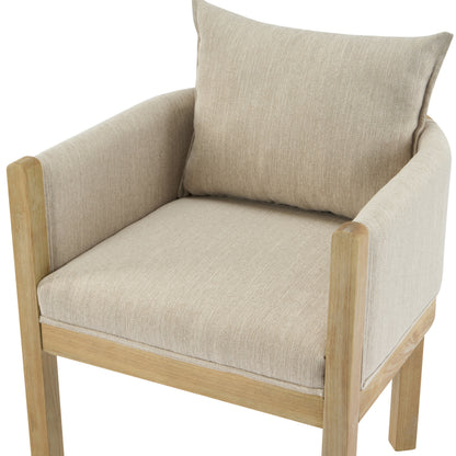 Linen Upholstered Armchair with Natural Rubber Wood Legs in Beige (Set of 2) image 12