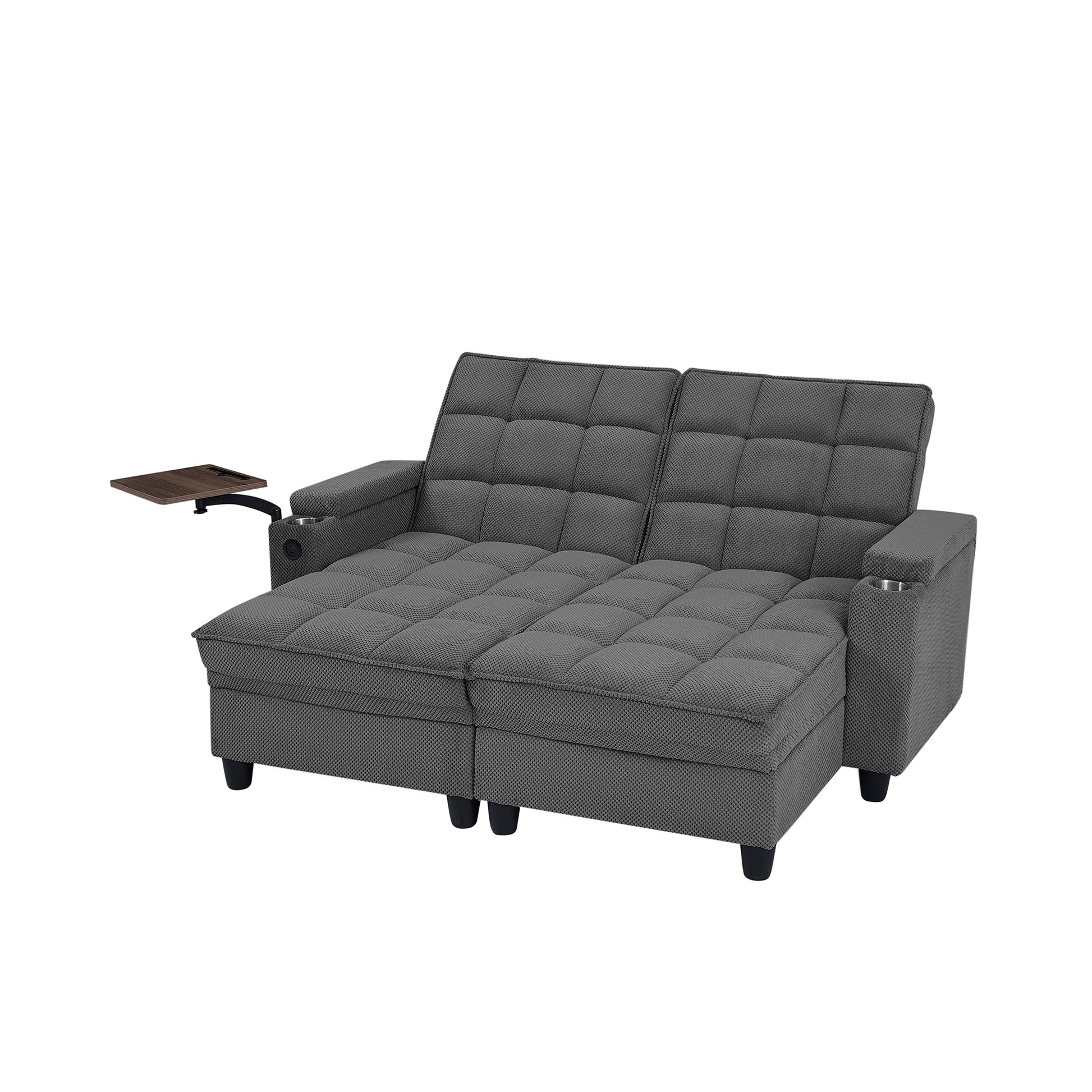 Dark Grey Sofa,Sleeper Sofa Bed with 6-Position Adjustable Backrest,USB Ports, Cup Holder and Swivel Side Table image 8