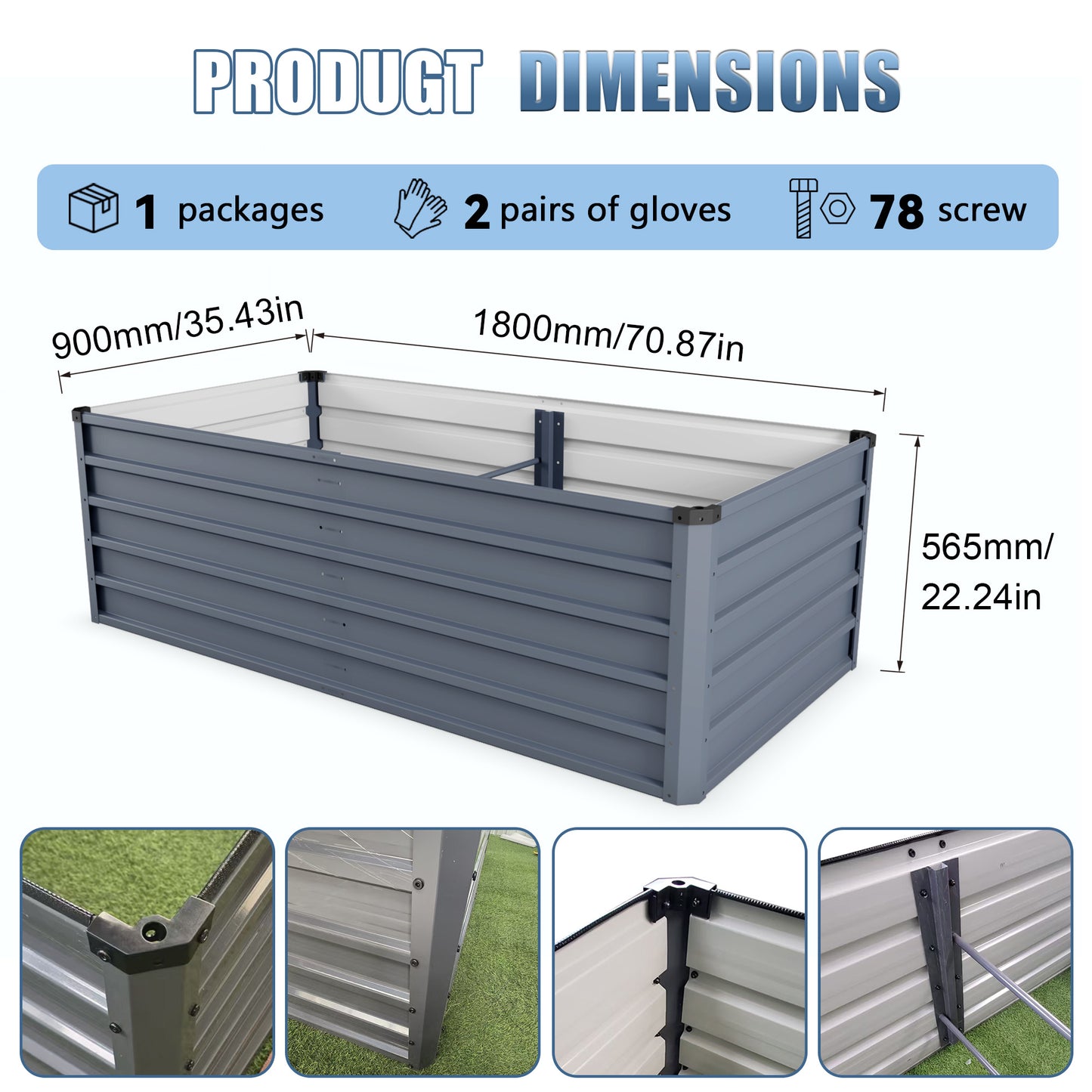 6x3x2ft 2pcs Large Raised Garden Bed Kit, Grey Rectangular Galvanized Metal Outdoor Garden Bed, Planter Raised Garden Boxes Outdoor Garden Beds for Growing Plants, Vegetables and Flowers. image 7
