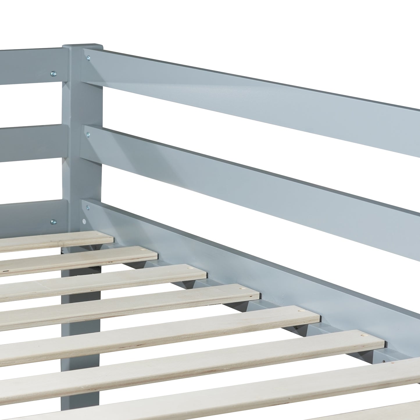 Solid Wooden, Solid Rubber Wooden Twin over Twin Floor Bunk Bed with Ladder, with Bed Platform of Strengthened Slats, Grey image 4