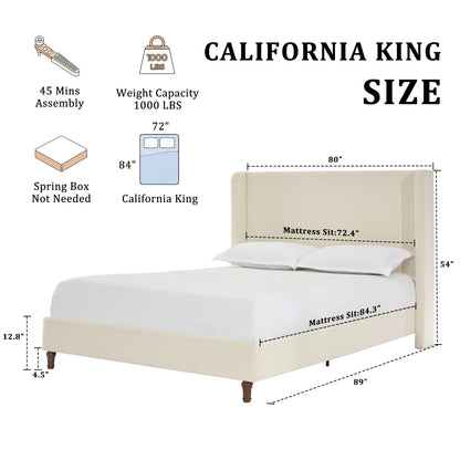 Harper Tall Headboard Upholstered Bed / 54" High Headboard / Elegant Simplicity / No Box Spring Needed / Easy Assembly / California King / Ivory Boucle image 10