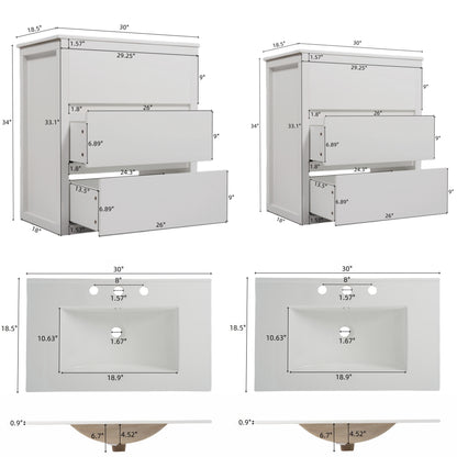 60" Double Sinks Bathroom Vanity Set, Bathroom Cabinet with Two Separate Ceramic Sinks, Full-Extension Drawers & Soft Close Undermount Drawer Slides, White image 4