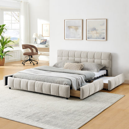 Queen Size Upholstered Bed,comfortable upholstered bed frame, Chenille fabric, with headboard and solid bed frame. With drawer for storage.-Beige(88.5''*68.5''*31'') image 3