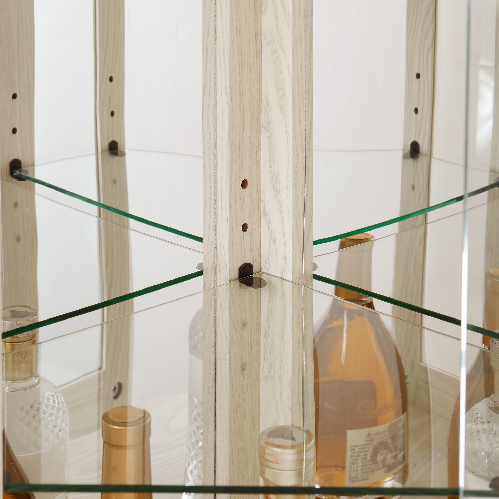 Corner Glass Cabinet Lighted Curio Cabinet Corner Display Case for Living Room, Curio Cabinet, Antique collection, Wine,Bar Glass Storage Light Included, Antique White image 7
