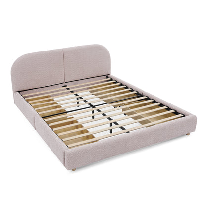 Queen Size Upholstered Bed Frame Modern Minimalist Style - Circle Yarn Fabric, Tall Curved Headboard, Sturdy Leg Support & Wheeled Drawer Storage, Mattress Not Included -Pink image 12