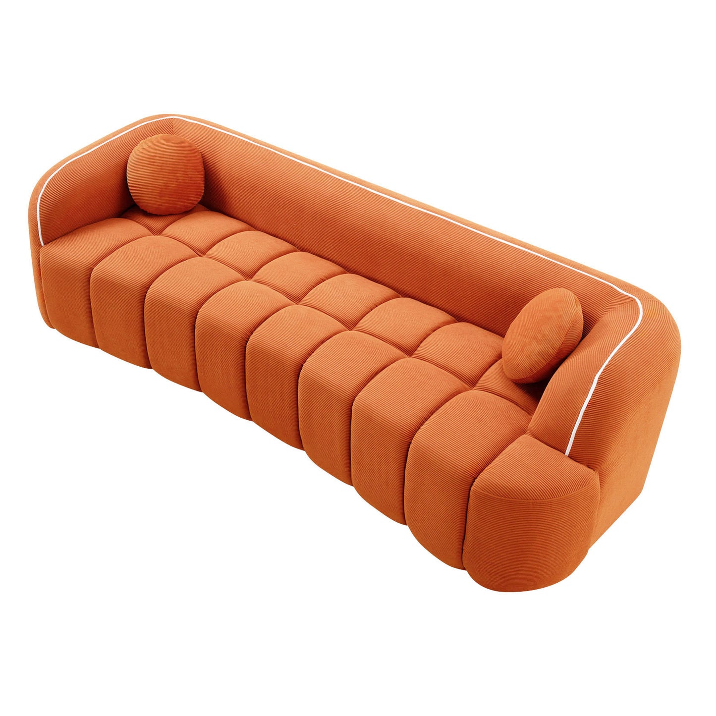 98.4" Modern Compressed Sofa, Cloud Couch 3-Seater Corduroy Sofa, No Assembly Required, Bubble Channel Tufted Couch with 2 Pillows, Comfy Deep Seat for Living Room, Apartment, Office image 9