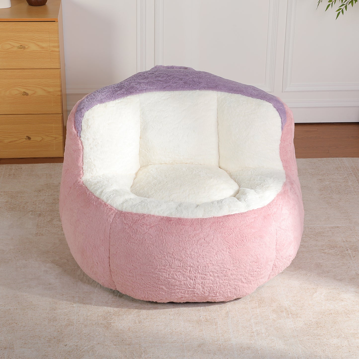 Oversized Bean Bag Chairs,Multicolor Faux Fur Couch Filled with Shredded Sponge,Large Lounger Sofa For Living Room,No Assembly Required, Pink+White+Purple image 2