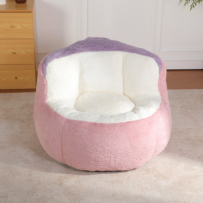 Oversized Bean Bag Chairs,Multicolor Faux Fur Couch Filled with Shredded Sponge,Large Lounger Sofa For Living Room,No Assembly Required, Pink+White+Purple image 2