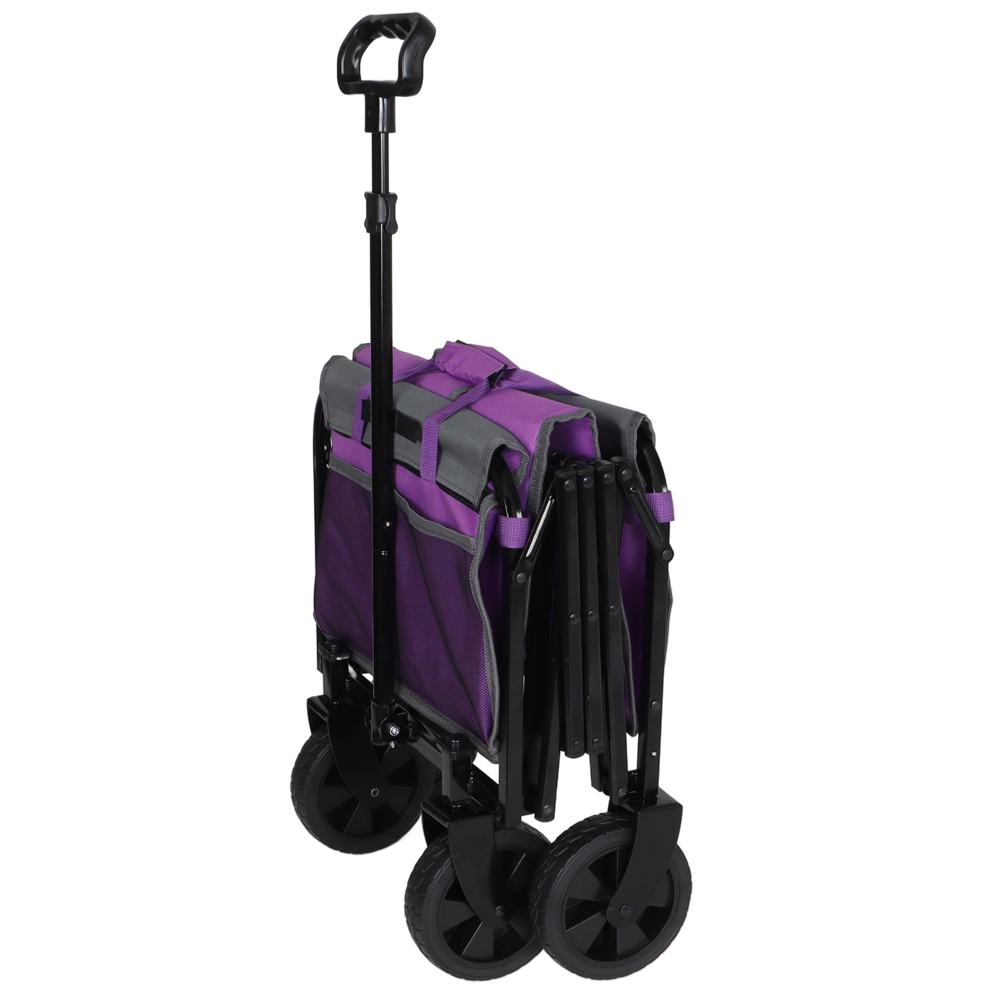 All-in-One Convertible Folding 4-Wheel Trolley with Bench Seat and Dog Leash - Heavy Duty Foldable Utility Trolley for Camping, Beach, Shopping - Versatile Seating and Storage Space, purple/gray image 10