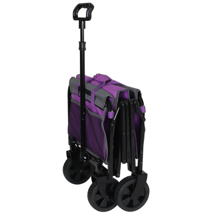 All-in-One Convertible Folding 4-Wheel Trolley with Bench Seat and Dog Leash - Heavy Duty Foldable Utility Trolley for Camping, Beach, Shopping - Versatile Seating and Storage Space, purple/gray image 10