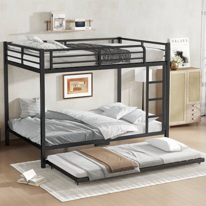 Full over Full Metal Bunk Bed with Twin Size Trundle, Black image 3